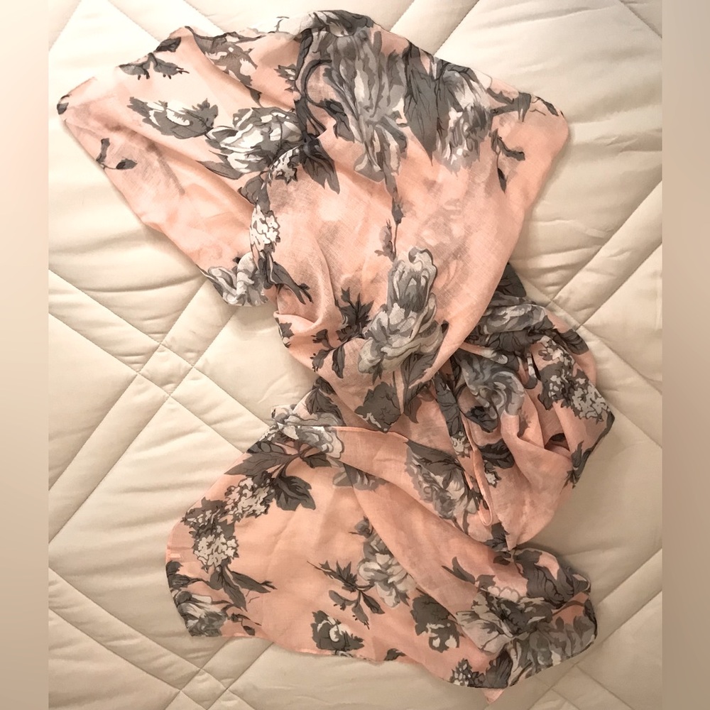Charming Charlie oversized scarf, pink and gray. 70” x 39”